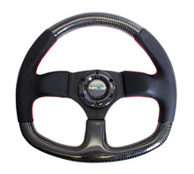 Load image into Gallery viewer, NRG Carbon Fiber Steering Wheel (320mm) Flat Bottom & Leather Trim w/Red Stitching Steering Wheels NRG