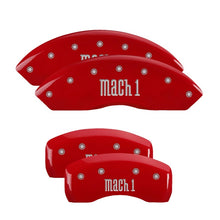 Load image into Gallery viewer, MGP 4 Caliper Covers Engraved Front & Rear Mach 1 Red finish silver ch Caliper Covers MGP