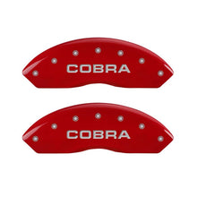 Load image into Gallery viewer, MGP 4 Caliper Covers Engraved Front & Rear Cobra Red finish silver ch Caliper Covers MGP
