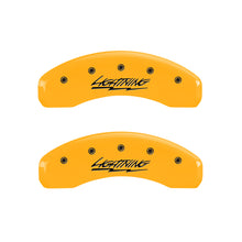 Load image into Gallery viewer, MGP 4 Caliper Covers Engraved Front & Rear Lightning Yellow Finish Black Char 2000 Ford F-150 Caliper Covers MGP