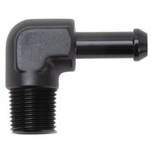 Load image into Gallery viewer, Edelbrock Hose End 90-Deg 3/8In NPT to 3/8In Barb Black Anodize Fittings Edelbrock