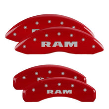 Load image into Gallery viewer, MGP 4 Caliper Covers Engraved Front & Rear Ram Red Finish Silver Char 2019 Ram 1500 Caliper Covers MGP