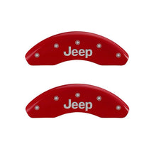 Load image into Gallery viewer, MGP 4 Caliper Covers Engraved Front JEEP Engraved Rear JEEP Grill logo Red finish silver ch Caliper Covers MGP