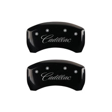 Load image into Gallery viewer, MGP 4 Caliper Covers Engraved Front & Rear Cursive/Cadillac Black finish silver ch Caliper Covers MGP
