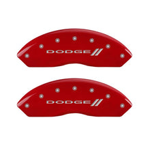 Load image into Gallery viewer, MGP 4 Caliper Covers Engraved Front & Rear With stripes/Dodge Red finish silver ch Caliper Covers MGP