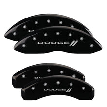 Load image into Gallery viewer, MGP 4 Caliper Covers Engraved Front & Rear With stripes/Dodge Black finish silver ch Caliper Covers MGP