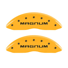 Load image into Gallery viewer, MGP 4 Caliper Covers Engraved Front & Rear Magnum Yellow Finish Black Char 2006 Dodge Charger Caliper Covers MGP