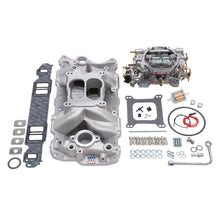 Load image into Gallery viewer, Edelbrock Manifold And Carb Kit Performer Air-Gap Small Block Chevrolet 1957-1986 Natural Finish Intake Manifolds Edelbrock