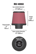 Load image into Gallery viewer, K&N Filter Universal Rubber Filter 2 1/2 inch Flange 6 inch Base 5 inch Top 5 1/2 inch Height Air Filters - Universal Fit K&N Engineering