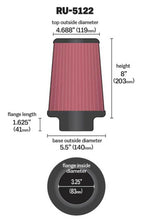 Load image into Gallery viewer, K&N Filter Universal Rubber Filter 3.25 Flange 5.5 Base 4.6875 Top 8 Height Air Filters - Universal Fit K&N Engineering