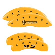 Load image into Gallery viewer, MGP 4 Caliper Covers Engraved Front & Rear MGP Yellow Finish Black Char 2017 Cadillac XT5 Caliper Covers MGP