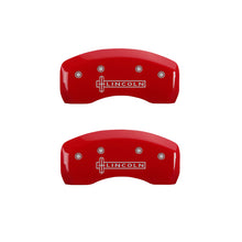 Load image into Gallery viewer, MGP 4 Caliper Covers Engraved Front & Rear Lincoln Red finish silver ch Caliper Covers MGP