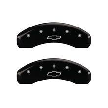 Load image into Gallery viewer, MGP 4 Caliper Covers Engraved Front & Rear Bowtie Black finish silver ch Caliper Covers MGP