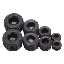 Load image into Gallery viewer, Edelbrock Fittings Pipe Plug Kit Internal Allen Head 1/8In 1/4In 3/8In 1/2In NPT Set of 8 Black Fittings Edelbrock