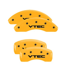 Load image into Gallery viewer, MGP 4 Caliper Covers Engraved Front & Rear MGP Yellow finish black ch Caliper Covers MGP