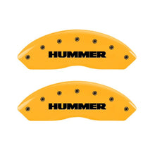 Load image into Gallery viewer, MGP 4 Caliper Covers Engraved Front & Rear Hummer Yellow Finish Black Char 2010 Hummer H3T Caliper Covers MGP