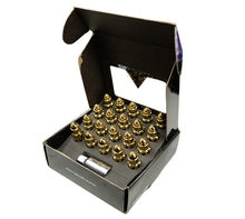 Load image into Gallery viewer, NRG 500 Series M12 X 1.5 Bullet Shape Steel Lug Nut Set - 21 Pc w/Lock Key - Chrome Gold Lug Nuts NRG