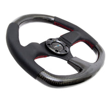 Load image into Gallery viewer, NRG Carbon Fiber Steering Wheel (320mm) Flat Bottom & Leather Trim w/Red Stitching Steering Wheels NRG