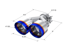 Load image into Gallery viewer, MBRP Burnt End Tip 2.5 ID Dual 4 OD Out 9.55 length Single wall 304 Stainless Steel Pass Side Tail Pipes MBRP