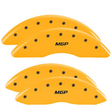 Load image into Gallery viewer, MGP 4 Caliper Covers Engraved Front & Rear MGP Yellow finish black ch Caliper Covers MGP