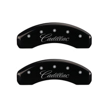 Load image into Gallery viewer, MGP 4 Caliper Covers Engraved Front & Rear Cursive/Cadillac Black finish silver ch Caliper Covers MGP