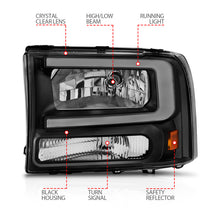 Load image into Gallery viewer, ANZO 99-04 Ford F250/F350/F450/Excursion (excl. 99) Crystal Headlights - w/ Light Bar Black Housing Headlights ANZO