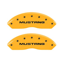 Load image into Gallery viewer, MGP 4 Caliper Covers Engraved Front Mustang Rear Sn95/Gt Yellow Finish Black Char 2001 Ford Mustang Caliper Covers MGP