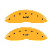 Load image into Gallery viewer, MGP Front set 2 Caliper Covers Engraved Front MGP Yellow finish black ch Caliper Covers MGP