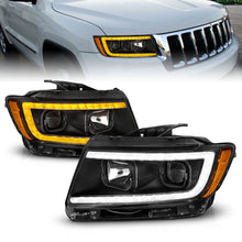 Load image into Gallery viewer, ANZO 11-13 Jeep Grand Cherokee (Factory Halogen Only) Projector Headlights w/Light Bar Swtchbk Black Headlights ANZO