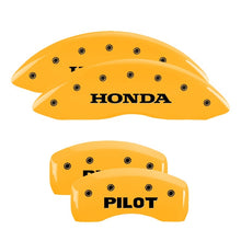 Load image into Gallery viewer, MGP 4 Caliper Covers Engraved Front Honda Engraved Rear Pilot/2015 Yellow finish black ch Caliper Covers MGP