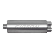 Load image into Gallery viewer, Gibson SFT Superflow Offset/Dual Round Muffler - 8x24in/3in Inlet/2.25in Outlet - Stainless Muffler Gibson