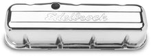 Load image into Gallery viewer, Edelbrock EDE4680 Edelbrock Valve Cover Signature Series Chevrolet 1965 and Later 396-502 V8 Chrome