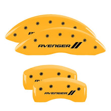 Load image into Gallery viewer, MGP 4 Caliper Covers Engraved Front & Rear With stripes/Avenger Yellow finish black ch Caliper Covers MGP
