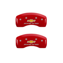 Load image into Gallery viewer, MGP 4 Caliper Covers Engraved Front & Rear Chevy racing Red finish silver ch Caliper Covers MGP