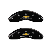 Load image into Gallery viewer, MGP 4 Caliper Covers Engraved F & R Chevy Racing Black Finish Silver Char 2019 Chevrolet Bolt EV Caliper Covers MGP