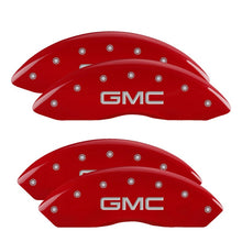 Load image into Gallery viewer, MGP 4 Caliper Covers Engraved Front & Rear GM Style/Hybrid Red finish silver ch Caliper Covers MGP