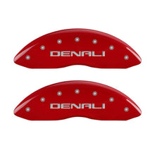 Load image into Gallery viewer, MGP 4 Caliper Covers Engraved Front & Rear Denali Red Finish Silver Char 2018 GMC Canyon Caliper Covers MGP