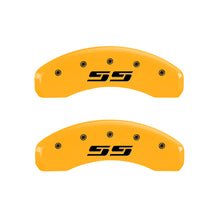 Load image into Gallery viewer, MGP 4 Caliper Covers Engraved Front & Rear Silverado SS Yellow Finish Black Char 2001 Chevy Tahoe Caliper Covers MGP