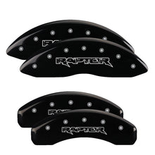 Load image into Gallery viewer, MGP 4 Caliper Covers Engraved Front & Rear Raptor Black finish silver ch Caliper Covers MGP