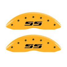 Load image into Gallery viewer, MGP 4 Caliper Covers Engraved Front & Rear Silverado SS Yellow Finish Black Char 2001 Chevy Tahoe Caliper Covers MGP