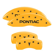Load image into Gallery viewer, MGP 4 Caliper Covers Engraved Front Pontiac Rear Arrow Yellow Finish Black Char 2004 Pontiac GTO Caliper Covers MGP
