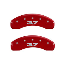 Load image into Gallery viewer, MGP 4 Caliper Covers Engraved Front 2015/Mustang Engraved Rear 2015/37 Red finish silver ch Caliper Covers MGP