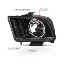 Load image into Gallery viewer, ANZO 2005-2009 Ford Mustang Crystal Headlights w/ Halo Black (CCFL) Headlights ANZO