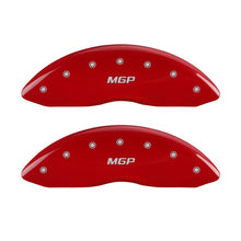 Load image into Gallery viewer, MGP Front set 2 Caliper Covers Engraved Front MGP Red finish silver ch Caliper Covers MGP