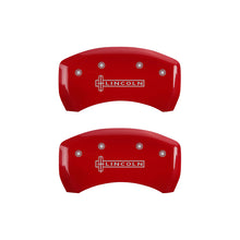 Load image into Gallery viewer, MGP 4 Caliper Covers Engraved Front & Rear Lincoln Red finish silver ch Caliper Covers MGP