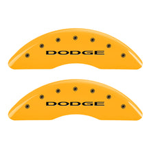 Load image into Gallery viewer, MGP 4 Caliper Covers Engraved Front & Rear Dodge Yellow Finish Black Char 2010 Dodge Ram 3500 Caliper Covers MGP