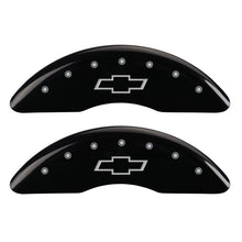 Load image into Gallery viewer, MGP 4 Caliper Covers Engraved Front & Rear Bowtie Black finish silver ch Caliper Covers MGP