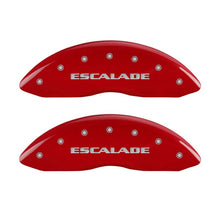 Load image into Gallery viewer, MGP 4 Caliper Covers Engraved Front Escalade Engraved Rear EXT Red finish silver ch Caliper Covers MGP