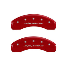 Load image into Gallery viewer, MGP 4 Caliper Covers Engraved Front & Rear Avalanche Red finish silver ch Caliper Covers MGP