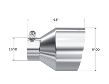 Load image into Gallery viewer, MBRP Universal T304 Stainless Steel Tip 2.5in ID / 5in OD Out / 6.5in Length Angle Cut Single Wall Tips MBRP